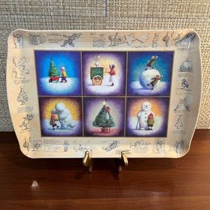 🎄🌟HP🌟VTG 1990s Christmas Rectangular Snowman Melamine Serving Tray England